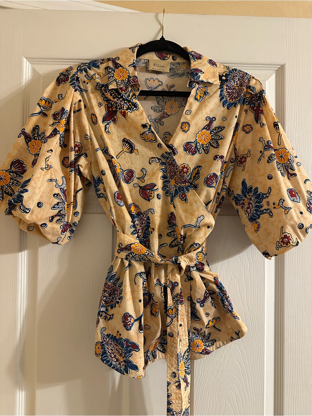 Elie Yellow Floral Wrap Top with Belt